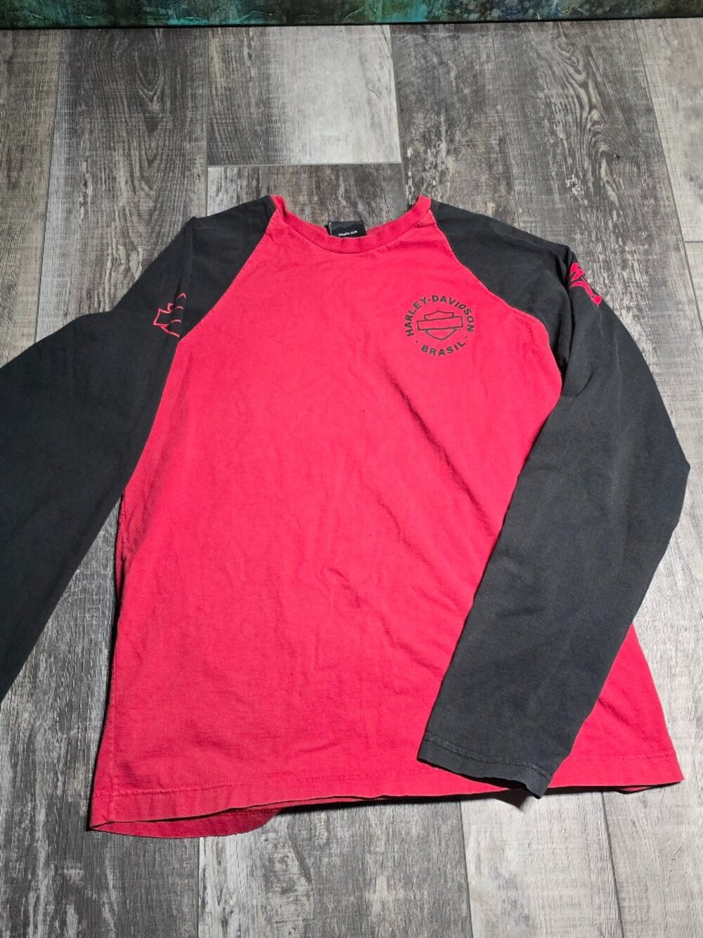 Harley Davidson Brasil Raglan Long Sleeve Shirt Red Black